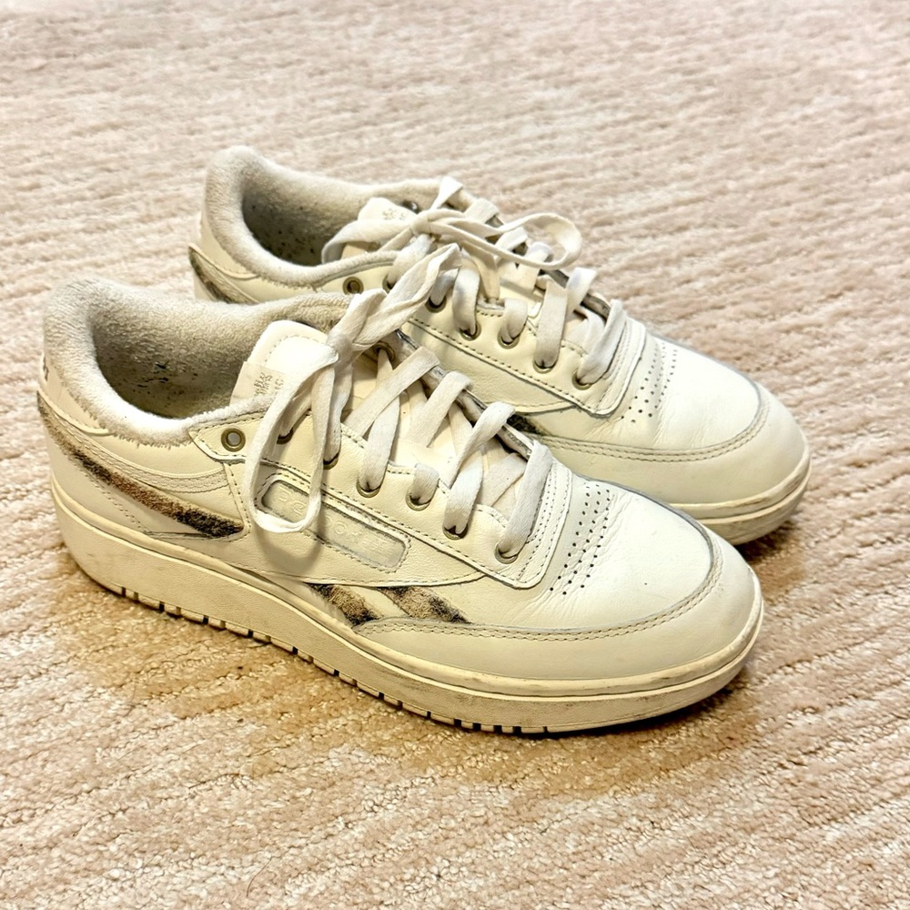 Reebok | Women’s Club C Double 'Union Jack' | Chalk/Bronze Animal Print | Size 8